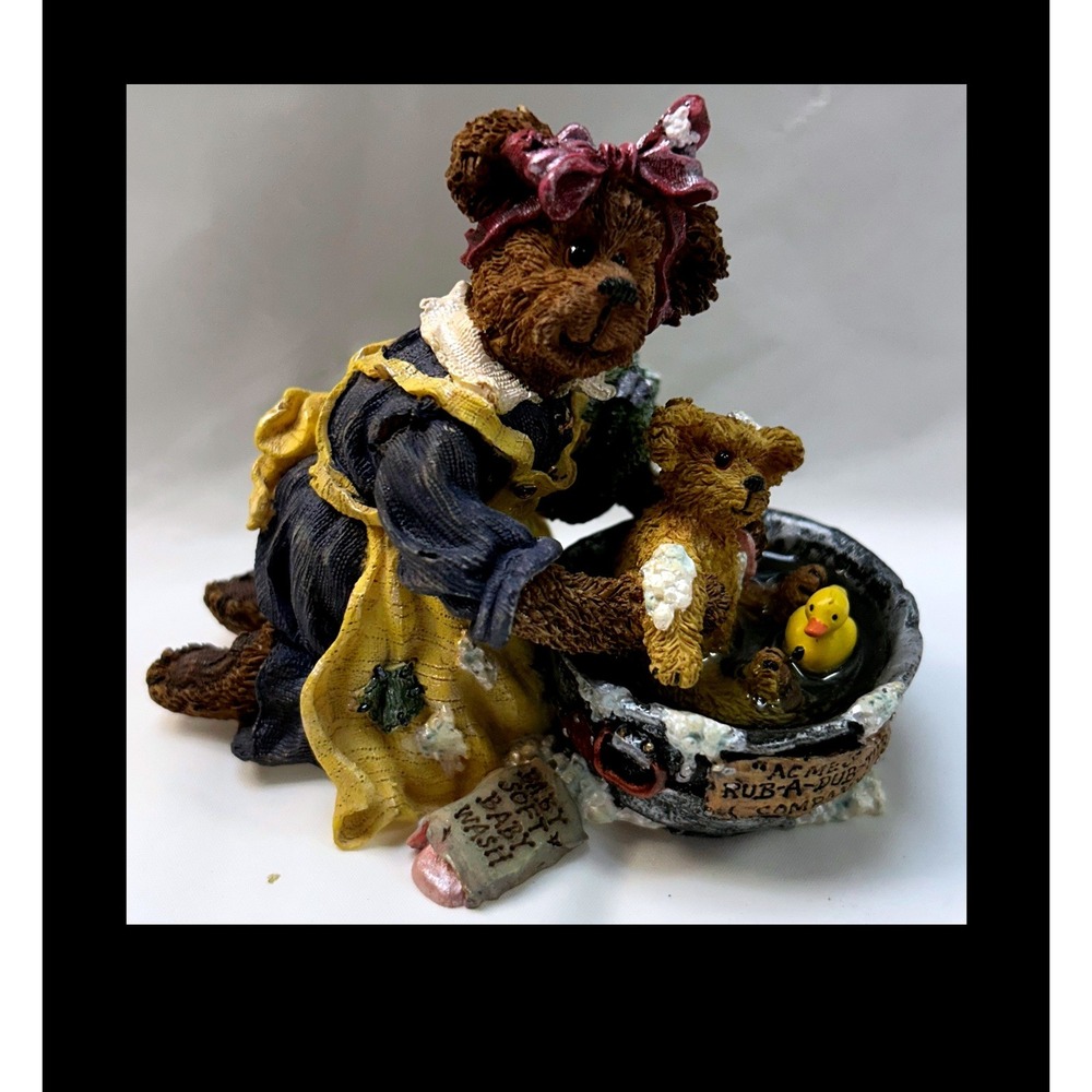Boyds Bears Bearstone Momma with Baby Taylor Rub-A-Dub-Dub Figurine 227747 Box